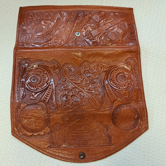 Alejandro Yeo Clutch Wallet Hand Tooled Pure Leather Floral Engraved With Mexico - Picture 6 of 16